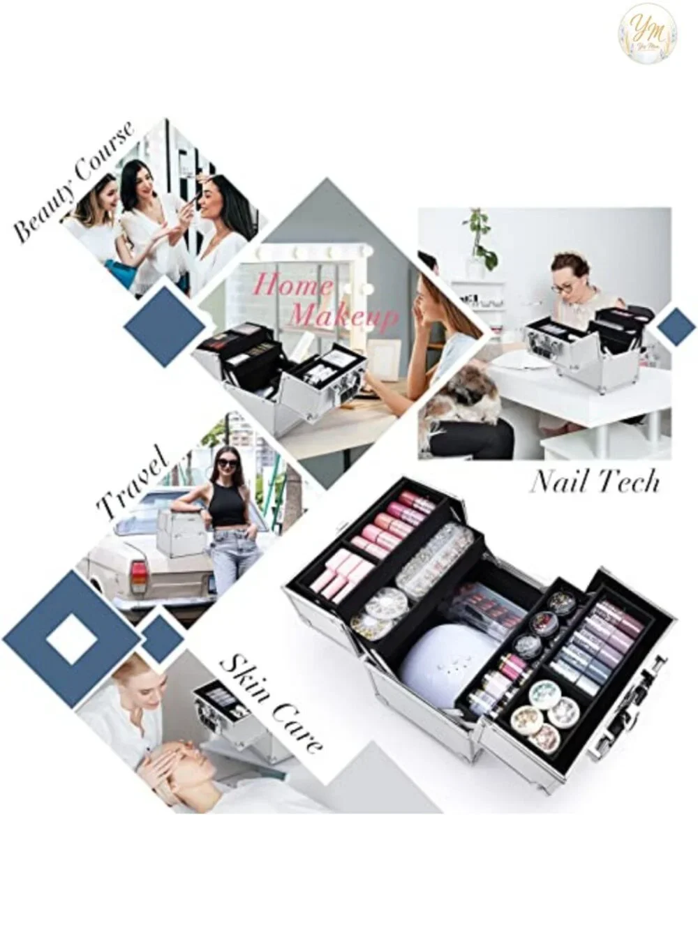Hard Makeup Train Case with Lock 4 Trays Cosmetic Organizer Travel Vanity Box